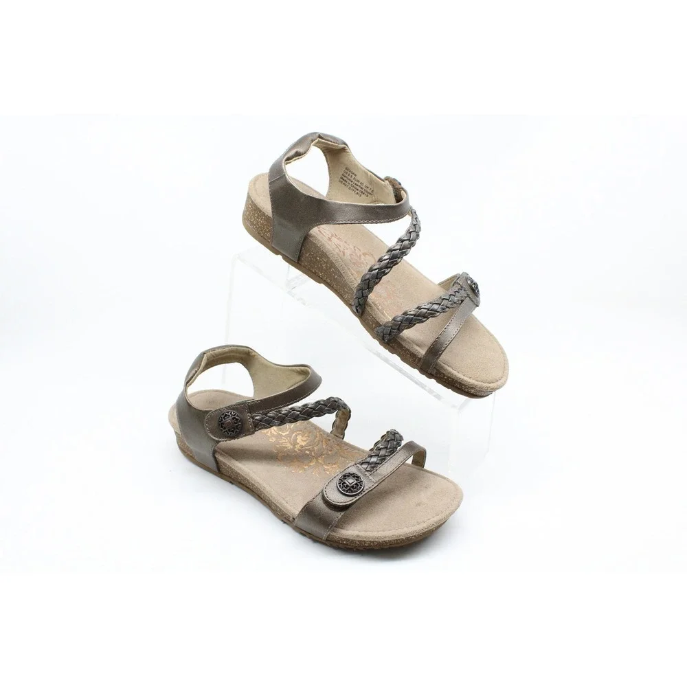 Aetrex SC454W Womens Metallic Bronze Braided Leather Comfort Wedge Sandals 9.5